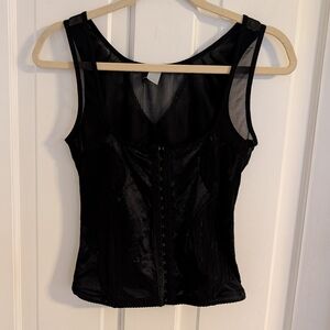 Black Corset Bustier SMALL? Front Hook & Eye Closure Goth‎ Shapewear Flex Boning